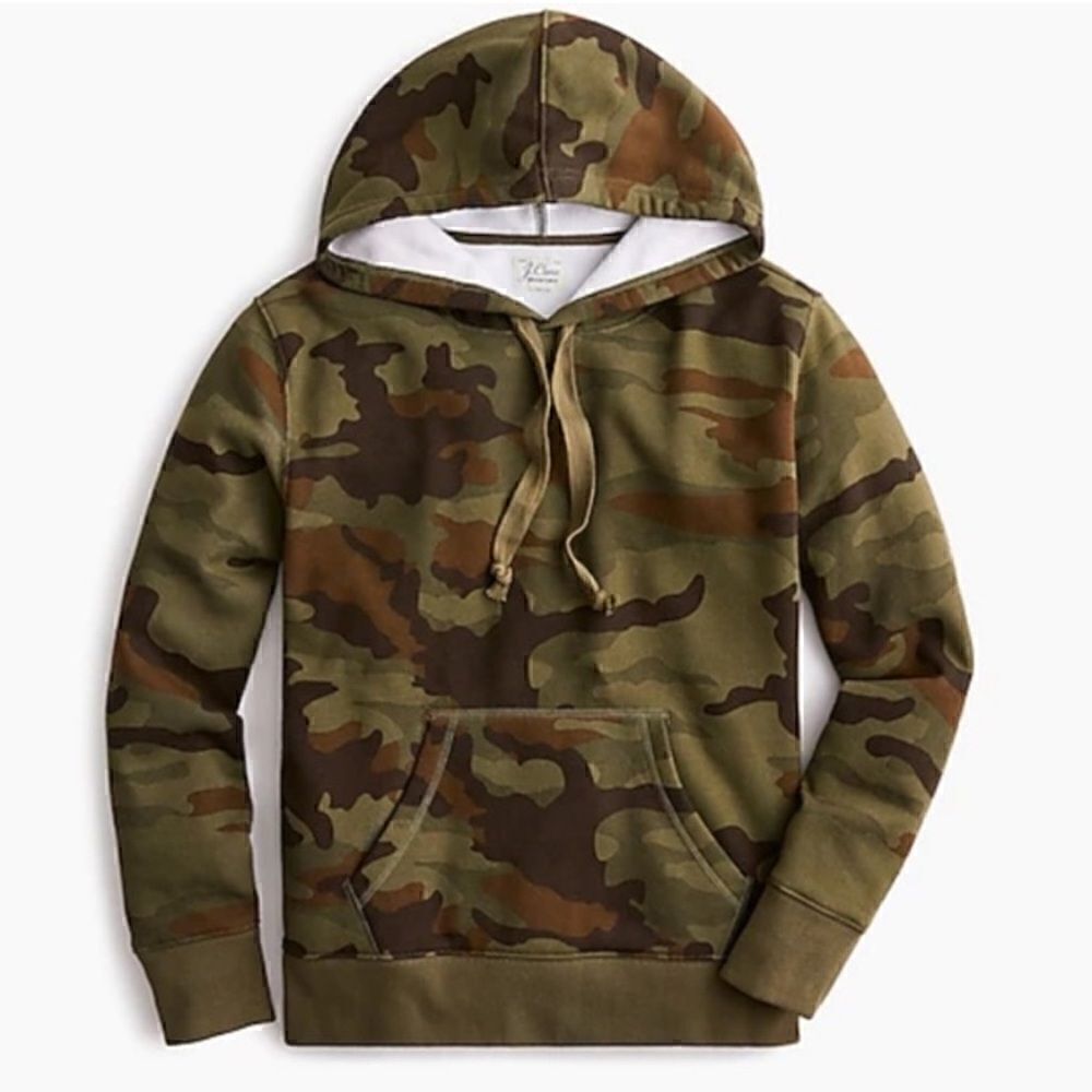 J. Crew Super Cozy Fleece Hoodie Sweatshirt in Camo Size XS